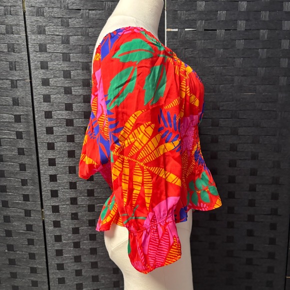 Skies Are Blue Off Shoulder Smocked Peplum Top Tropical Floral Print Large - Picture 3 of 9